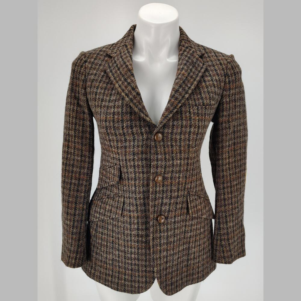 Vintage Polo Ralph Lauren Wool Tweed Blazer Suede Elbow Patch 16 Fits like XS/S - Picture 2 of 16